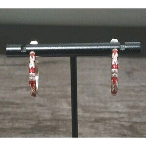 Hidalgo Red Enamel Sterling Silver Hoop Earrings No Backs